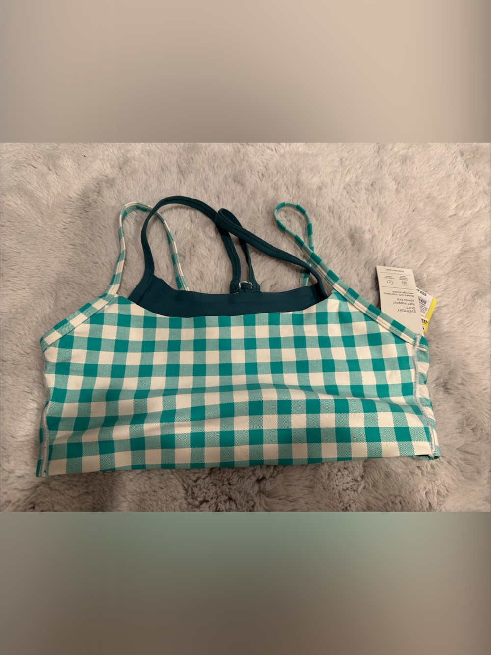 Gingham Teal & White sports bra Top size large